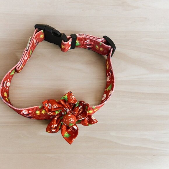 Dog Collar Large Red Santa Claus Christmas Bow Flower Adjustable - Picture 1 of 9